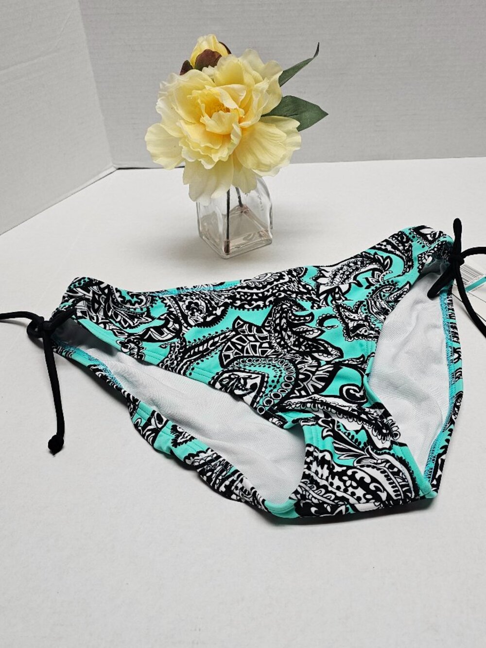 New Beach Diva Swim Wear Bottom Bikini Paisley Passion Black White Teal 16